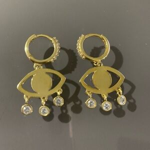 Sphera Milano 14K Gold CZ Evil Eye Hoop Earrings